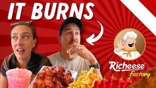 Foreigners Eat Richeese Factory Level 5 Fire Wings 🇮🇩 Indonesia Vlog [upl. by Etnohc]