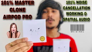 AirPod pro master copy  101 clone with noise cancellation  spatial audio  gujju techno talks [upl. by Ynnatirb120]