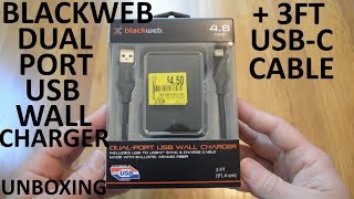 Unboxing Blackweb 48 Amp DualPort USB Wall Charger With 3ft USBC Cable Black [upl. by Akiv]