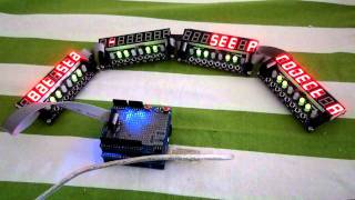 Text scroller using Arduino 4 TM1638 modules and my tm1638libv120 library [upl. by Irual]