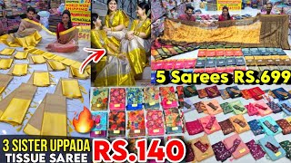 ₹140🔥Gold Uppada Tissue Saree  Ramzan Combo💥Buy 5 Rs699 😍cheap and best saree shop in chennai [upl. by Justen847]