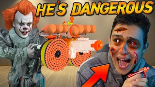 DONT HAVE A NERF WAR WITH PENNYWISE CRAZY BATTLE [upl. by Eilah647]