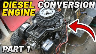 SINGLE CYLINDER DIESEL RIDE ON MOWER CONVERSION  Part 1 [upl. by Aitnic]