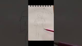 ❤️ how to draw girl with umbrella ☂️ Mädchen zeichnen mit Regenschirm ❤️ Frau im Kleid zeichnen [upl. by Naesal]