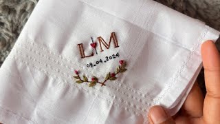 Handkerchief embroidery tutorial  Embroidery for Beginners  Let’s Explore [upl. by Akeihsal]