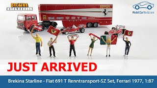 Brekina Starline  187 Just Arrived Fiat 691 T RenntransportSZ Set [upl. by Alleciram]