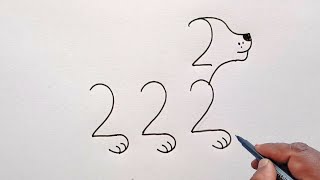 Dog Drawing From 2222 Number  How To Turn 2222 Into Dog Drawing  Dog Drawing Easy Dog Drawing Art [upl. by Heidy]