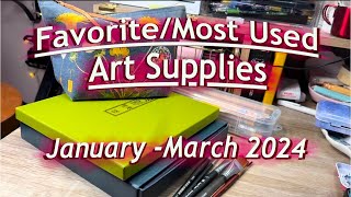 🎨🖊️Fav Art Supplies of Jan Mar 2024 Sharing the Favs amp Using them to fill a spread in new Journal [upl. by Bartel]