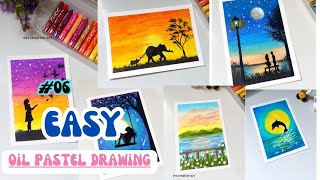 6 easy beautiful oil pastel drawing  scenery drawing  oil pastel drawing [upl. by Sundstrom]