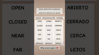 BASIC ADJECTIVES IN ENGLISH ADJECTIVES BÁSICOS EN INGLÉS learningenglish aprenderingles [upl. by Pritchett]