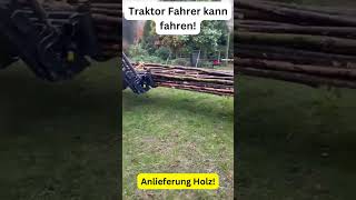 Traktorfahrer kann fahren Spanngurt um die Holzstangen Auf die Gabel und über Wohnwagen und Co [upl. by Teeter]