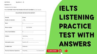 VOLUNTEER’S INFORMATION REPORT  IELTS Listening Practice Test with Answers 2023 [upl. by Stent]