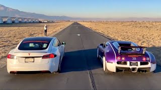 BUGATTI VEYRON VS TESLA MODEL S PERFORMANCE DRAG RACE The Stradman [upl. by Garretson828]