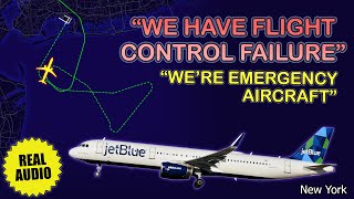 Flight control failure JetBlue Airbus A321 performs emergency landing at Kennedy Airport Real ATC [upl. by Barling]