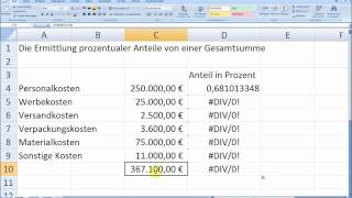 KurtzKurse MS Excel Die Ermittlung prozentualer Anteile von einer Gesamtsumme [upl. by Euqirrne23]