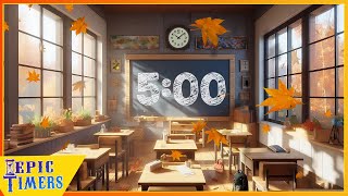 5 Minute Countdown Timer with Relaxing music Fall Classroom Scene [upl. by Saucy]