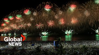 New Year’s 2024 Rio de Janeiro celebrates with spectacular fireworks show at Copacabana Beach [upl. by Akkimat743]