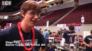 Students use homemade robots in competition [upl. by Frankhouse]