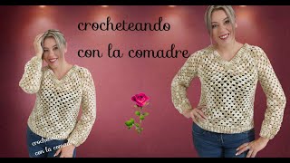 SUETER CANESU GRANNY CUELLO EN V A CROCHET PARTE1 FACIL Y RAPIDO CON LA COMADRE ❤ [upl. by Eema]