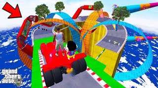 FRANKLIN TRIED MULTIPLE OBJECTS MEGA RAMP PARKOUR CHALLENGE GTA 5  SHINCHAN and CHOP [upl. by Kela]