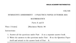 Summative Assessment I Mathematics Practice Paper Set1 October 2024 [upl. by Neron]