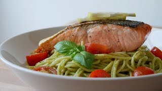 Spaghetti mit Pesto amp Lachs Rezept  Pasta with Pesto Sauce amp Salmon Recipe  ENG SUBS [upl. by Angelita328]