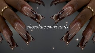 Chocolate Swirl Nails🍫✨ simple fall nails  classy nail art✨ ASMR [upl. by Nelhsa]