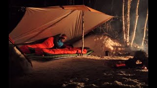 Winter Camping in the Wilderness  A Tarp Sleeping Bags and Sleeping Matts for Shelter [upl. by Hilliary191]