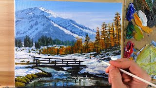 Acrylic Painting Winter Bridge Landscape  Correa Art [upl. by Wertz]