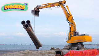 Diggers For Kids  Excavators amp Trucks In The Water  Diggers TV [upl. by Anoved]