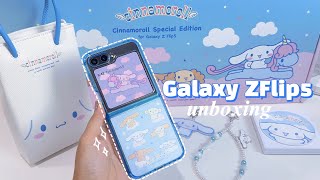 Samsung Galaxy Z Flip 5 unboxing 🩵 Cinnamoroll edition  accessories 🦄 z플립5 시나모롤 에디션 [upl. by Nailuj246]