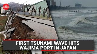 First Tsunami wave hits Wajima port in Japan [upl. by Yorel]