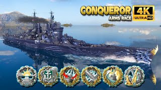 Battleship Conqueror A lot of medals in arms race  World of Warships [upl. by Kampmeier281]