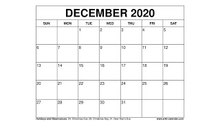 Free Printable December 2020 Calendar  WikiCalendarCom [upl. by Niletac90]