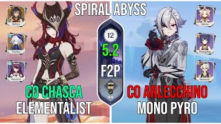 C0 Chasca Elementalist amp C0 Arlecchino Mono Pyro  New 52 Spiral Abyss Floor 12  36 Star [upl. by Tolecnal]