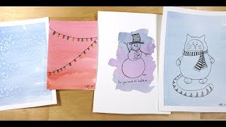 Watercolor Christmas Card Tutorial  Wash with Illustration on top [upl. by Annez]