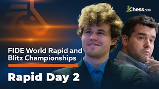 Carlsen Hikaru Nepo and More Fight To Become World Rapid Chess Champion  Day 2 [upl. by Bartle779]