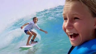 LITTLE KIDS SURF THE BIGGEST MANMADE WAVE  Bucket List Abu Dhabi Skydiving Lessons and more [upl. by Waldron419]