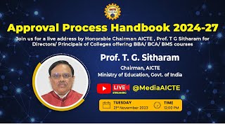 AICTE Chairman Prof TGSitharam to have live interaction on AICTEs APH 202427 [upl. by Aven]