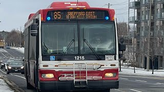 Short TTC Bus Ride Orion NG HEV 1215 85 Sheppard East From Markham Road to McCowan Road [upl. by Nysila378]