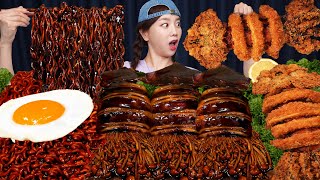 짜장 오징어 팽이버섯 🦑 오징어 소세지 튀김 먹방 레시피 Jjajang Squid Enoki Mushrooms amp Fried Sausages Mukbang ASMR Ssoyoung [upl. by Pandich361]