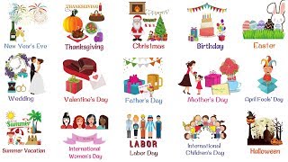 Holidays and Special Events Vocabulary Words  List of Holidays in English [upl. by Noxid]