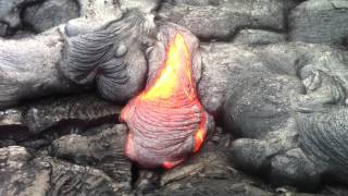 Glowing basaltic lava and forming pahoehoe [upl. by Ynnel]