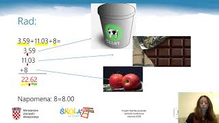 Matematika 5 r  Primjena zbrajanja decimalnih brojeva [upl. by Idette472]