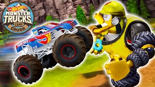 Hot Wheels Monster Trucks Face the Mighty Crushzilla 😱  Cartoons for Kids  Hot Wheels [upl. by Baudelaire587]