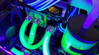 Third Water Cooling ITX System Mayhems XT1 Nuke UV Green Coolant Test [upl. by Brodeur]