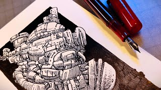 Pen amp Ink Drawing  Space Station 🖋 ASMR No Talking [upl. by Hugh918]