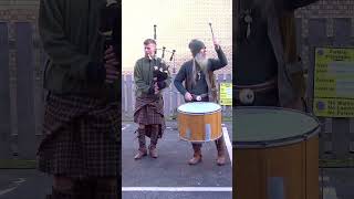 Thundering drums of Scottish street band Clanadonia playing Scotland the Brave in Perth shorts [upl. by Fiann]