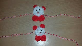 How to make pom pom teddy bear rakhi  soft toy rakhi  Craft gallery [upl. by Hsaniva]