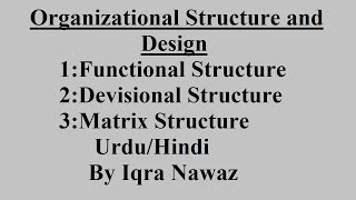 Organizational Structure amp Design  Introduction to Management in Urdu Hindi  By Iqra Nawaz [upl. by Nalrah506]